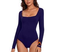 SERSARY Body da donna a maniche lunghe Body a maniche lunghe termiche Bodys Bodysuit con scollo profondo e stretto Micro pile T-shirt elegante da donna, Blu mare, XXL