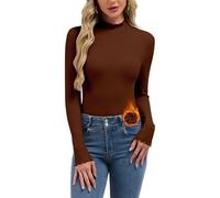 SERSARY Maglia termica da donna, a maniche lunghe, termica, a maniche lunghe, a maniche lunghe, basic a maniche lunghe, girocollo, sottile, maglione invernale, calda, marrone, M