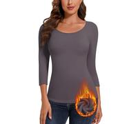 SERSARY Maglia Termica Donna Manica a 3/4 - Maglie Termiche Manica Lunga Girocollo - Intimo Termico Invernale - Magliette Maniche Lunghe Donna Traspirante,Grigio.,XL