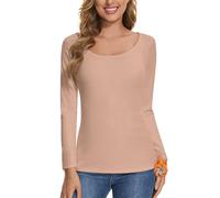 SERSARY Termico Camicia Manica 3/4 Donna Termico Sottocamicia Top Camicie Termiche Maglietta Sottile a Tre Quarti Manica Lunga Inverno Sottocamicia Basic Blusa Termica con Girocollo, XL