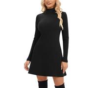 SERSARY - Vestito in maglia da donna a maniche lunghe, con scollo a V, elegante, invernale, a costine, a maniche lunghe, caldo, in maglia stretch, da donna, invernale, Nero , M
