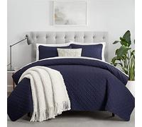 Serta Morbido e leggero copriletto estivo, con federa, in poliestere, blu navy, completo e regina