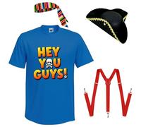 SERTAS Set di camicie da uomo per Halloween, costumi di Halloween per adulti, blu spaventoso, camicie di Halloween per Halloween, camicia da uomo con bretelle rosse, cappello da pirata, B, L