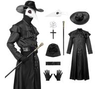 SERTAS Set di costume per Halloween, da dottore della peste, travestimento medievale steampunk, maschera da medico della peste, costume per cosplay, Halloween, vestaglia nera, gioco di ruolo, per