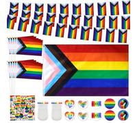 SERTAS Set di decorazioni arcobaleno, bandiera dell'orgoglio, accessori LGBTQ con bandiera per il giorno dell'orgoglio x 1, badge x 10, adesivi x 50, bandiera arcobaleno x 1, penna graffiti x 2