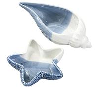 Sertay 2 Pezzi Ciotola Gioielli Ceramica, Vassoio Decorativo Conchiglie, Blu Piatto Gioielli Porta, Anelli Organizzatore Stile Oceano, Adatto per Riporre Anelli, Orecchini, Ciondoli, Collane
