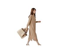 SERUMY Abito in Maglia Abito per Maglione Inverno Autunno Donne Donne Ongo A Maglieria Lungo Abito A Maglia Morbida Elegante Abiti Dritti Classici-Khaki,XL 65-70Kg