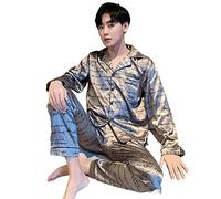 SERUMY Pigiama Uomo Uomini per Pigiami di Seta per Pantaloni per Uomini per Il Pigiama del Pigiama Completo per Oversize Pigiami per Abbigliamento per Il Sonno per L'Autunno Inverno-Grey,2XL(60-70Kg)