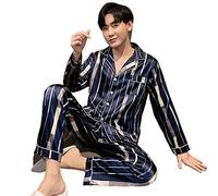 SERUMY Pigiama Uomo Uomini per Pigiami di Seta per Pantaloni per Uomini per Il Pigiama del Pigiama Completo per Oversize Pigiami per Abbigliamento per Il Sonno per L'Autunno Inverno-Blue,2XL(60-70Kg)