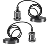 Seruno Lampada a Sospensione da Soffitto, Portalampada E27 Vintage con Cavo Intrecciato,Porta Lampada da Soffitto per Cucina, Bar e Home DIY,Compatibile con Lampadari e Portalampade E27,Nero,2 Pezzi