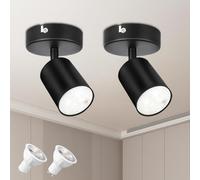 Seruno X 2 Faretti da Soffitto Orientabili GU10, Compatibile LED 6W, Metallo Nero Opaco, Lampada da Soffitto (inclusa la lampadina), Parete Moderna Industriale per Cucina Camera Soggiorno Corridoio