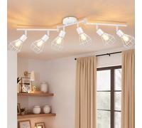 Seruno X Lampada Bagno Soffitto 6 Faretti Orientabili Bianco, Base E14 Gabbia Metallica Industriale, Lampadario Vintage per Soggiorno, Camera, Bagno (Senza Lampadine)