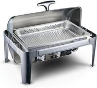 Server da buffet in acciaio inox, set di piatti caldi con coperchio in vetro per catering e servizio alimentare