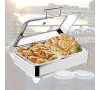 Server elettrico per buffet e vassoio riscaldante, 9 l, in acciaio inox, scaldavivande con coperchio trasparente, regolabile da 35 ℃ a 80 ℃ 400 W, per feste ed eventi