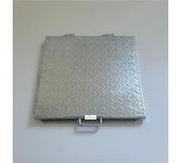 SERVICE SLUTIONS - Coperchio Cisterna Rinforzato in Lamiera Zincata Bugnata Mandorlata, 35 mm Altezza, con Telaio, Cerniere, Maniglia e Occhiello per Lucchetto (CM 60x60)