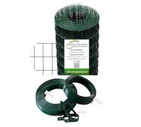 SERVICEWEBSHOP Rotolo 25 Metri Rete Metallica Zincata Plastificata Elettrosaldata Rigida per Recinzione - OMAGGIO 50 MT di Filo Tensione, 25 MT Filo Legatura e 2 Tendifilo (H. 175)