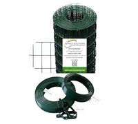 SERVICEWEBSHOP Rotolo 25 Metri Rete Metallica Zincata Plastificata Elettrosaldata Rigida per Recinzione - OMAGGIO 50 MT di Filo Tensione, 25 MT Filo Legatura e 2 Tendifilo (H. 150)