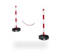SERVICEWEBSHOP | Set 2 Paletti di Delimitazione con 2,2 metri di Catena e 2 Anelli di Giunzione, Barriere Eventi e Feste, Dissuasore Parcheggio, 86x28x28 cm, Rosso Bianco, Catena in Plastica