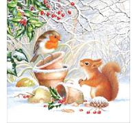 Serviette Winter 20 Tovaglioli Scoiattolo/Uccello in Inverno/Animali/Natale/Robin, 3 Strati, Carta, Marrone