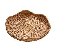 Serving Tray Round Handwoven Fruit Basket Food Storage Display Container Wicker Tray for Multi 21cmx3cm