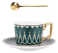 Servizi da tè, servizi da tè gongfu in ceramica ci Bone China French with saucer teaspoon morning tea heat-resistant teacups housewarming office gifts,(Emerald)