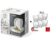 Servizio 24 Pezzi Con 18 Piatti Rocco Bormioli Parma e 6 Bicchieri Acqua 30 Cl