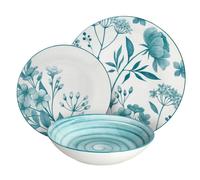 Tognana Madison Coralie Teal Servizio Tavola 18 Pezzi in Porcellana per 6 Persone, Decorazioni Floreali Assortite, Piatti Piani 27 cm, Fondi 20 cm e Dessert 19 cm, Lavastoviglie e Microonde