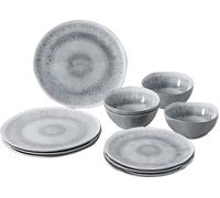 Brunner 0830148N.C5X Piatti Piani, Scodelle, Piattini Dessert in Melamina Stonetouch Infrangibile, Midday Pearl, Set X4 Persone, 12 Pezzi