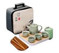 Servizio da Te Cinese, Set da The con Teiera e Tazze Ceramica, Set da Tè Kung Fu Tradizionale Portatile con 1 Teiera, 4 Tazze da Tè, 1 Vassoio da Tè e 1 Borsa da Viaggio per Gli Amanti del Tè