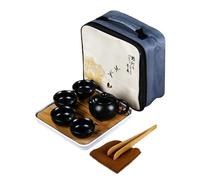 Servizio da Te Cinese, Set da The con Teiera e Tazze Ceramica, Set da Tè Kung Fu Tradizionale Portatile con 1 Teiera, 4 Tazze da Tè, 1 Vassoio da Tè e 1 Borsa da Viaggio (Nero)
