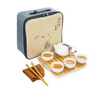 Servizio da Te Cinese, Set da The con Teiera e Tazze Ceramica, Set da Tè Kung Fu Tradizionale Portatile con 1 Teiera, 4 Tazze da Tè, 1 Vassoio da Tè e 1 Borsa da Viaggio (Bianco)