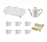 Servizio da tè e caffè in Porcellana Bianca, Set da tè con Vassoio, Tazze da tè, teiera, 1200 ml, 6 Tazze, 240 ml, Servizio da tè Moderno per tè/caffè/Acqua