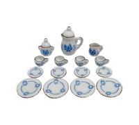 Servizio da tè in ceramica per casa delle bambole in miniatura 1/12, blu | Servizio da tè multi pezzo per collezionisti e scene di esposizione
