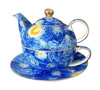 Servizio da tè in Osso di Porcellana 3 Pezzi per Uno, Set da Portata con Piattino per Tazza da tè con Teiera Delicato Manico per Teiera con Nappe Tazza da tè Turca Madre e Figlio,Blue