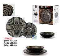 SERVIZIO DI PIATTI 18 PZ DECORO MAYA PAD PRINTING NERO PORCELLANA STONEWARE