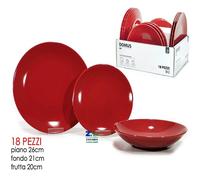 SERVIZIO DI PIATTI 18 PZ DOMUS RED IN GRE'S PORCELLANATO COLORE ROSSO