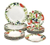 Servizio di Piatti da 18 pezzi in Porcellana, Servito da Tavolo Colorato per 6 Persone, Piatto Fondo, Piano, da Frutta o Dolce, Fantasia Bacche