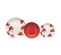 Servizio di Piatti da Tavola 18 Pezzi modello Madison Visby con Decorazione Fiori colore Rosso