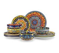 Servizio di Piatti per 4 Persone in Ceramica, vancasso KRVI 12 Pezzi Set di Porcellana Moderna, Servizio da Tavola Stile Bohémien, Set Piatti e Ciotole, Servizio Combinato Colorato