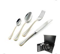 Servizio di posate 113 pezzi in astuccio di legno Impero oro, acciaio 18-10, oro 24 carati lucido, spessore 2.5 mm cromo