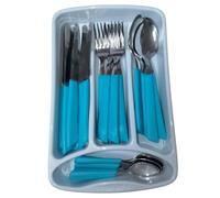 Servizio di Posate 24 Pezzi completo per 6 persone Manici Colorati Ergonomici Made in Italy Acciaio Inossidabile Lavabili in Lavastoviglie omaggio il Porta Posate da Cassetto (Azzurro)