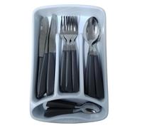 Servizio di Posate 24 Pezzi completo per 6 persone Manici Colorati Ergonomici Made in Italy Acciaio Inossidabile Lavabili in Lavastoviglie omaggio il Porta Posate da Cassetto (Grigio)