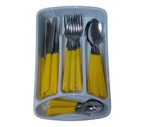 Servizio di Posate completo 24 Pezzi per tavola di 6 persone manico giallo in Acciaio Inossidabile Lavabili in Lavastoviglie Made in Italy in omaggio il Porta Posate da Cassetto