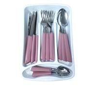 Servizio di Posate completo 24 Pezzi per tavola di 6 persone manico rosa antico in Acciaio Inossidabile Lavabili in Lavastoviglie Made in Italy in omaggio il Porta Posate da Cassetto