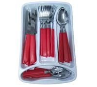 Servizio di Posate completo 24 Pezzi per tavola di 6 persone manico rosso in Acciaio Inossidabile Lavabili in Lavastoviglie Made in Italy in omaggio il Porta Posate da Cassetto