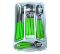 Servizio di Posate completo 24 Pezzi per tavola di 6 persone manico verde in Acciaio Inossidabile Lavabili in Lavastoviglie Made in Italy in omaggio il Porta Posate da Cassetto