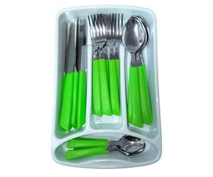 Servizio di Posate completo 24 Pezzi per tavola di 6 persone manico verde in Acciaio Inossidabile Lavabili in Lavastoviglie Made in Italy in omaggio il Porta Posate da Cassetto