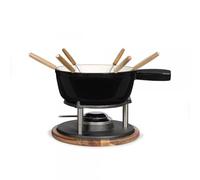 Servizio per fonduta tradizionale MEN426C - 6 persone, 2,6L, caquelon ghisa smaltata, base in acacia