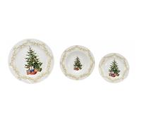 Servizio Piatti 18 Pezzi in Porcellana Bone China per 6 Persone Decoro natale Albero di Natale con Pacchi Regalo Motivo Natalizio con Rifiniture Oro Idee Regalo Natale casa