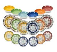 Servizio Piatti 18 Pezzi in Porcellana Set Tavola Completo per 6 Persone con Decori Mandala Colorati Include Piatti Piani 27cm Fondi 20cm e Frutta 19 cm, Uso Microonde e Lavastoviglie. MOSAICO